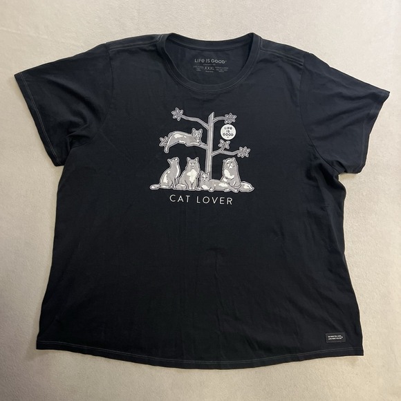 Life Is Good Tops - Life Is Good Cat Lover Graphic T-Shirt Womens 3XL Black Crusher Animal Lover Tee